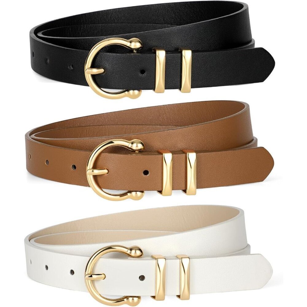 3 Pack Womens Leather Belts Casual Work Dress Jeans Buckle Gift Set